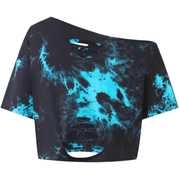 Women's Off Shoulder Crop Top Cotton Blend Short Sleeve Casual Summer - Picture 2 of 4